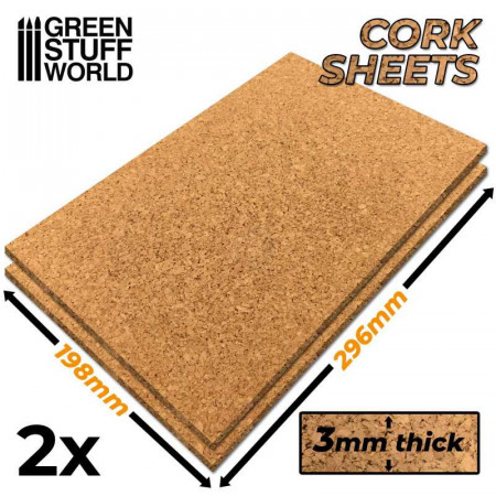 Green Stuff World: Cork Sheet (Korková tabuľa - hrúbka 3 mm) - 2 ks
