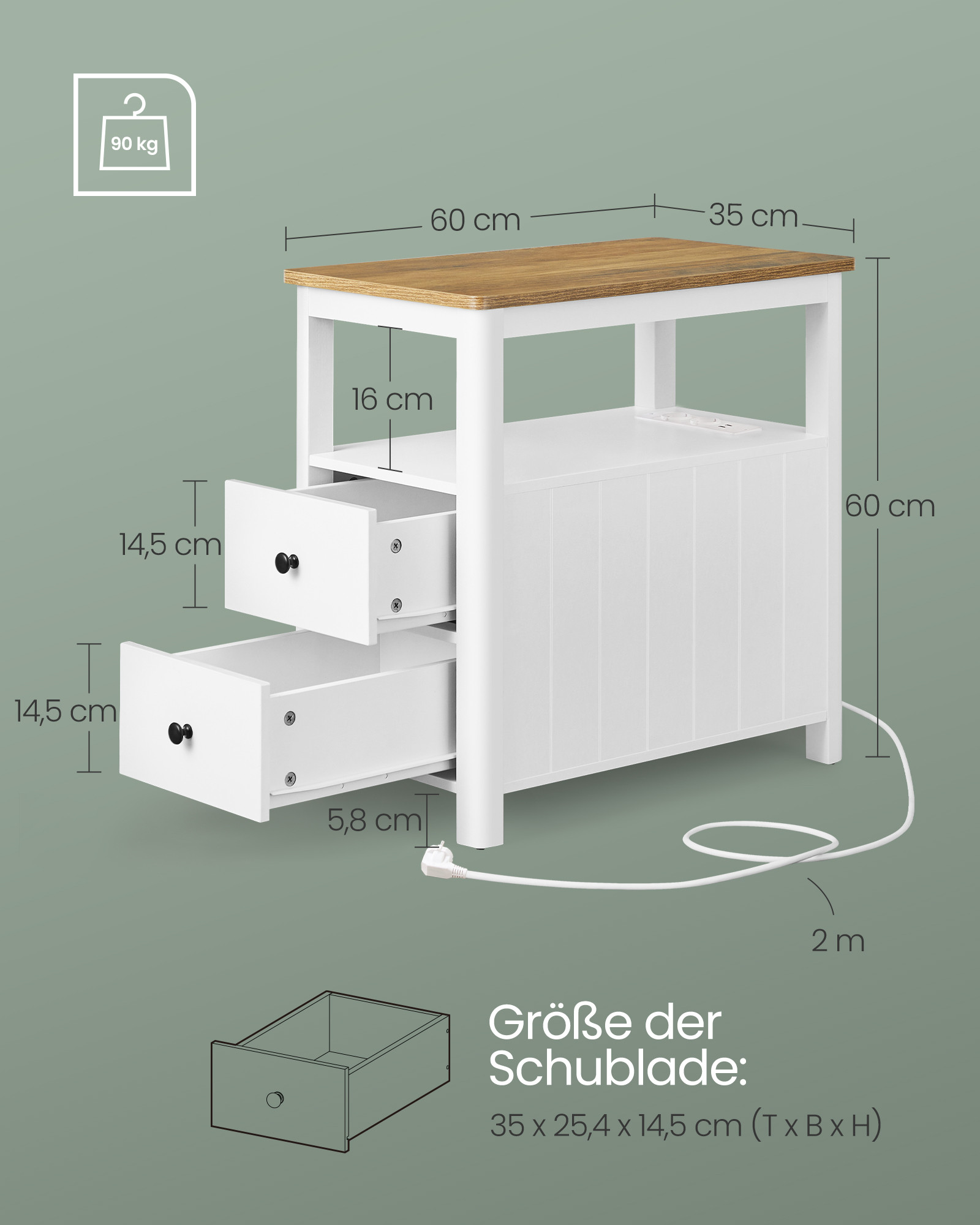 Príručný stolík so zásuvkami LET327W14