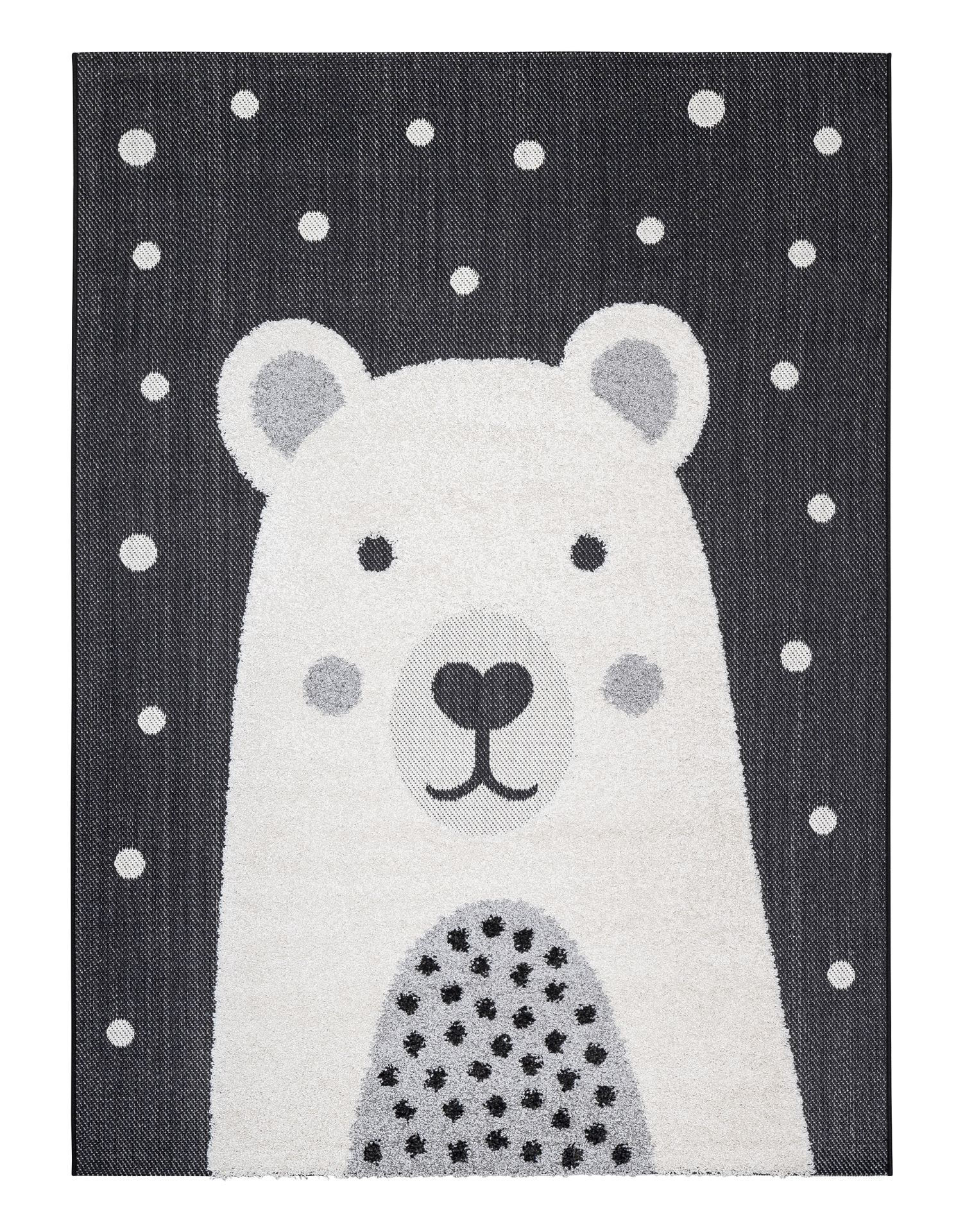 Detský koberec KAYRA POLAR medvedík,  sivý / biely