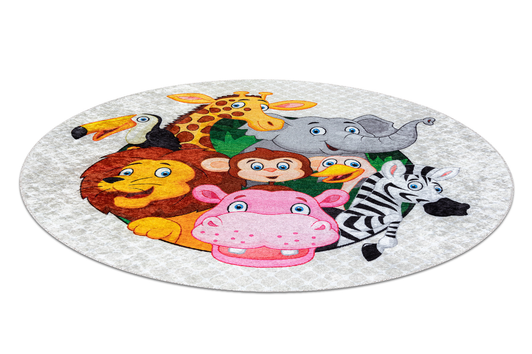 Detský koberec JUNIOR 51595.801 zvieratká / Afrika kruh, sivý 