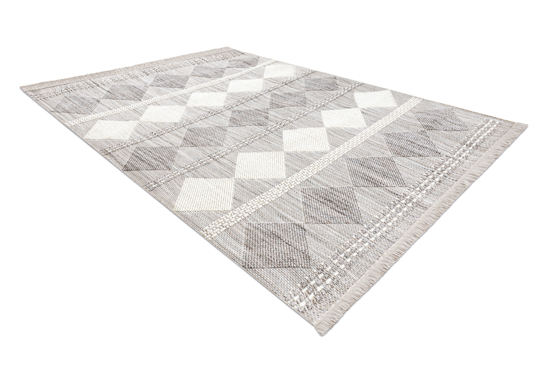 Šňůrkový koberec NANO EO61A Romby šedo - bílý