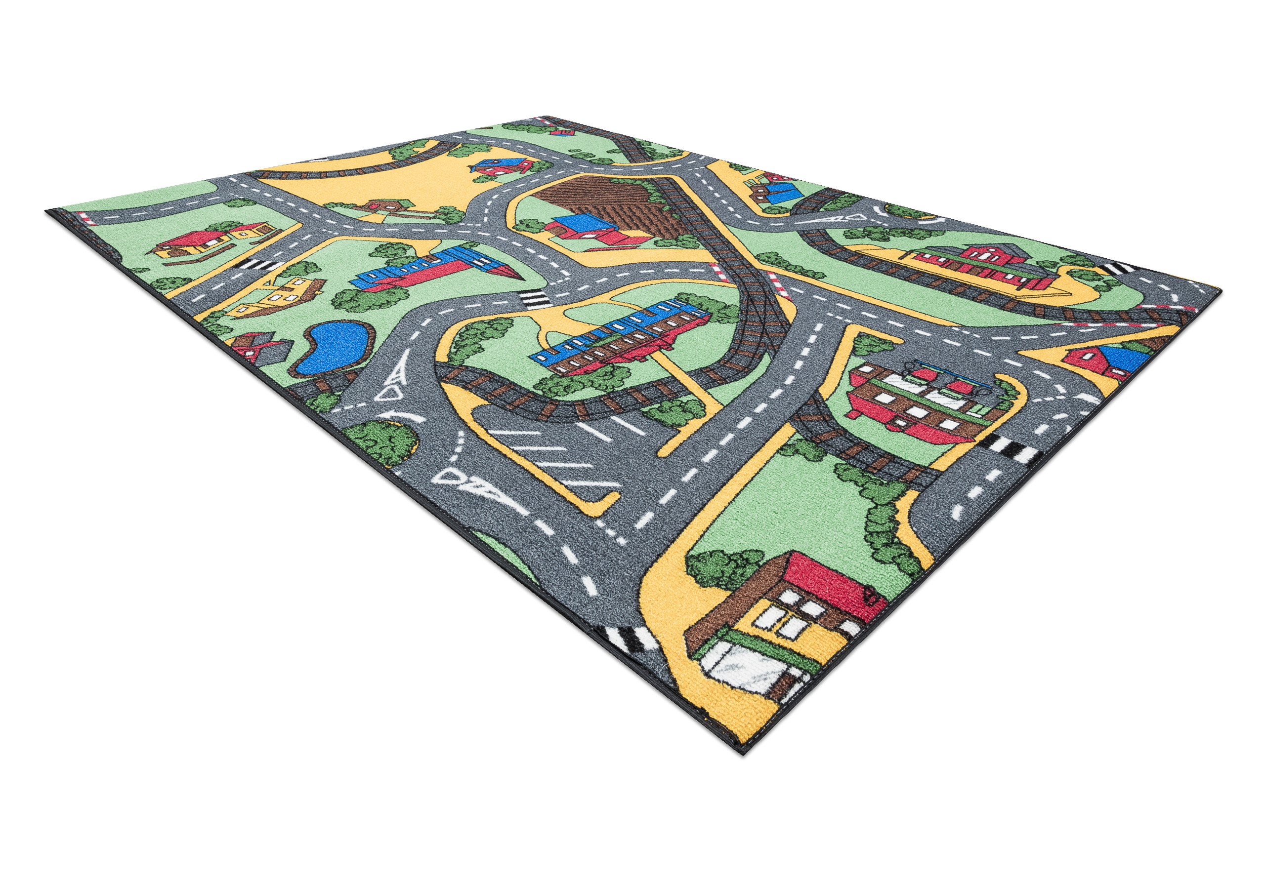Dětský koberec REBEL ROADS Playtime 95 Město protiskluzový - šedý / zelený