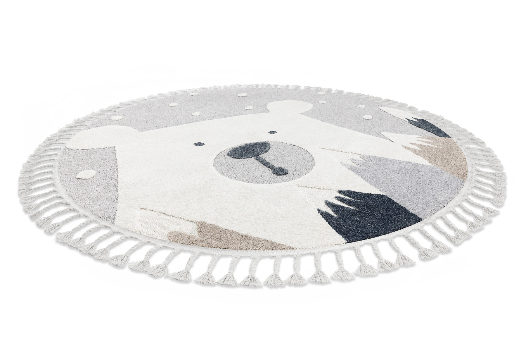 Detský koberec YOYO EY81 kruh sivý / biely - medveď, hory