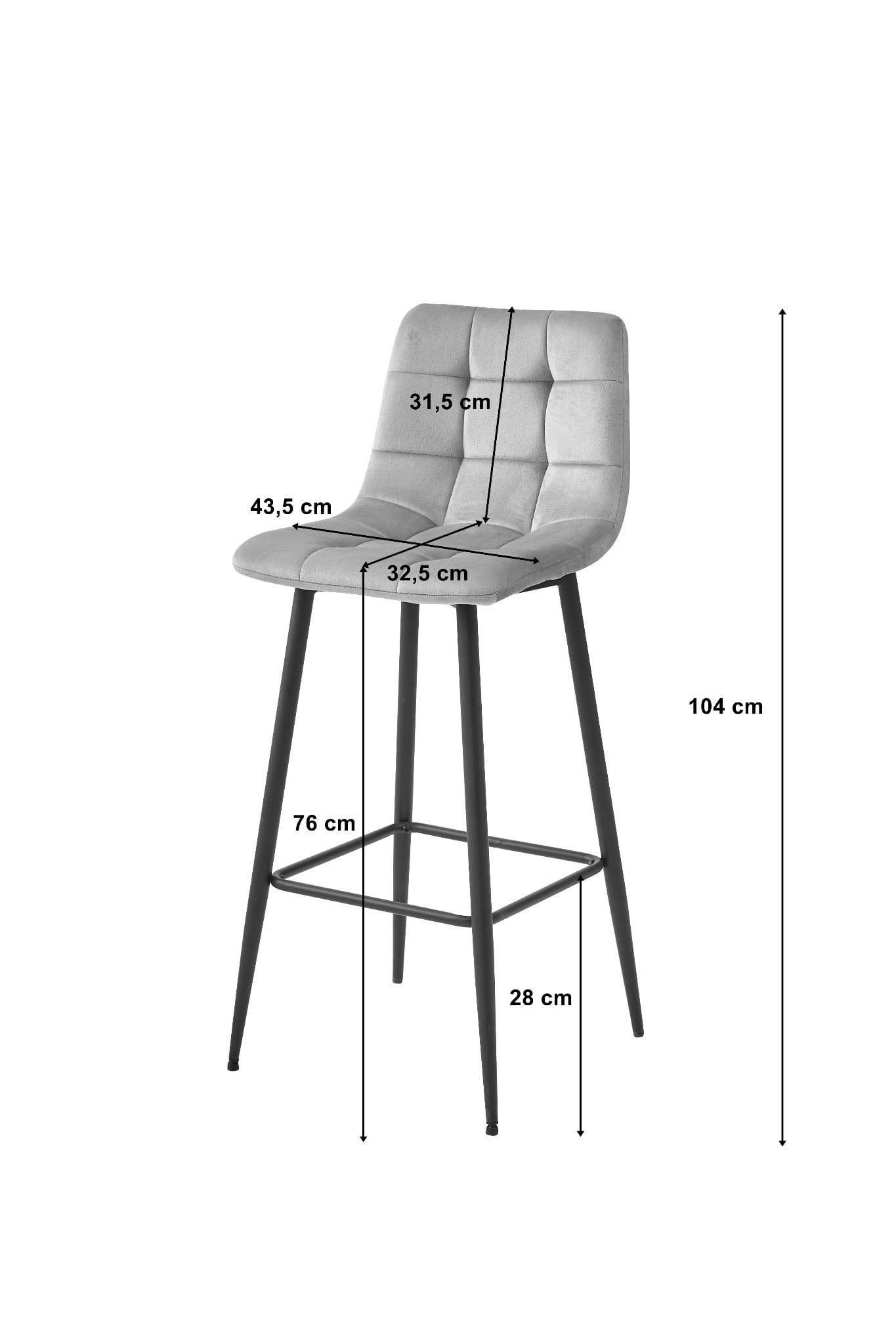 Set čtyř barových židlí ARCETO sametové stříbrné (černé nohy) 4 ks