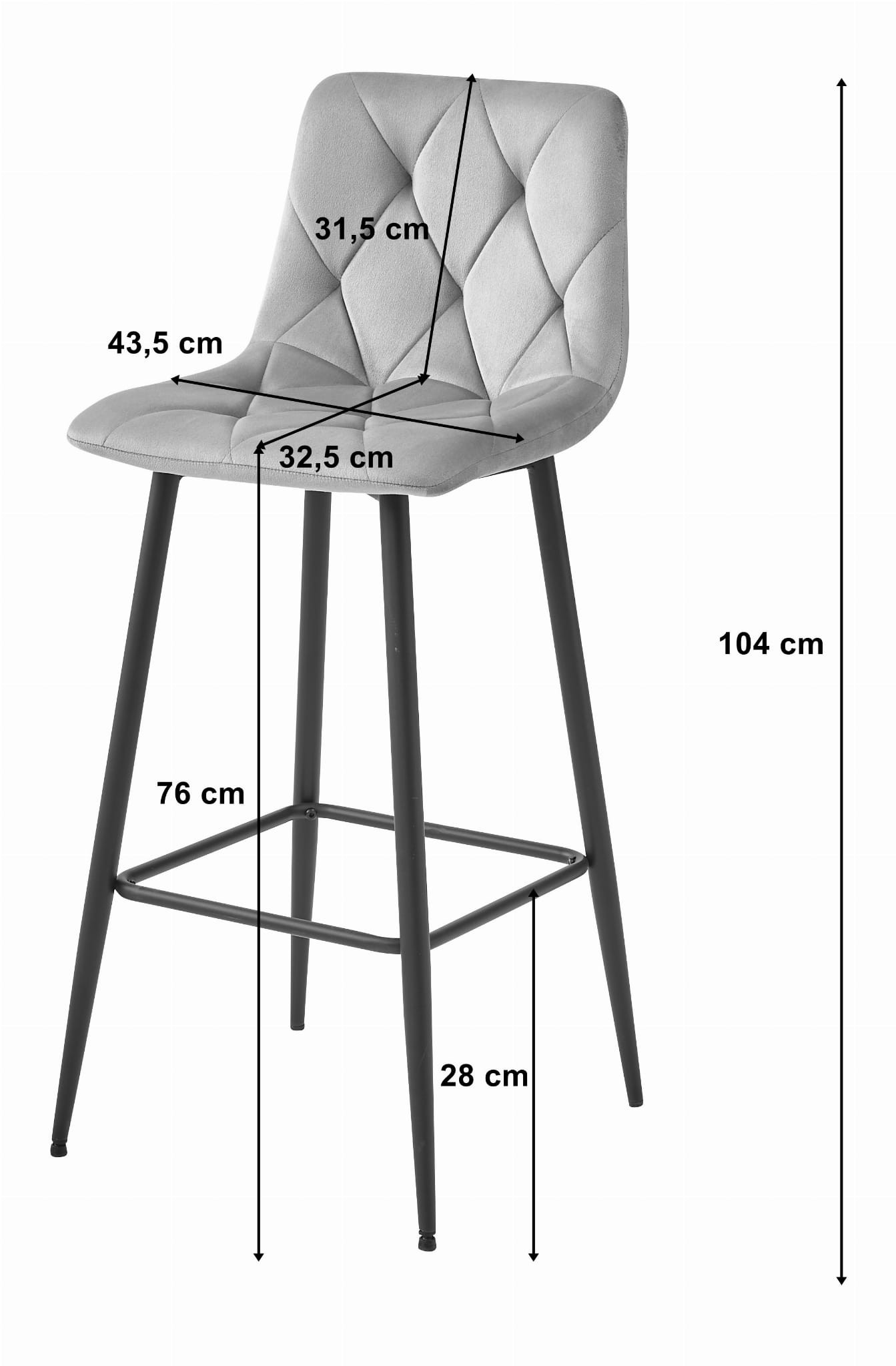 Barová židle NADO sametová stříbrná (černé nohy)