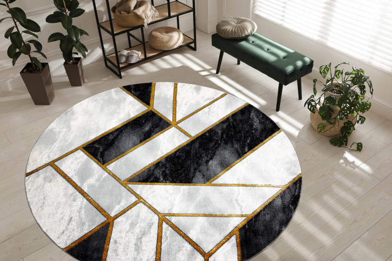 Koberec EMERALD exkluzivní 1015 kruh - glamour, marmur, geometrický černý/zlatý