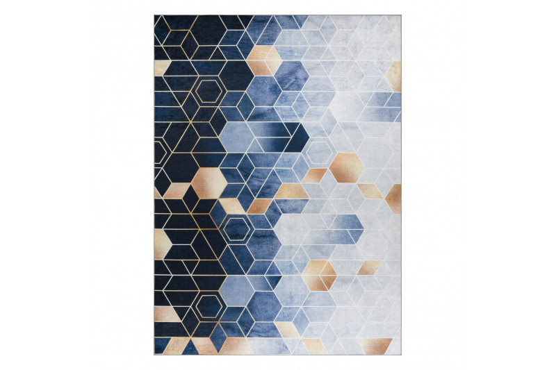 Koberec protišmykový ANDRE 1216 Kocka, geometrický - modrý