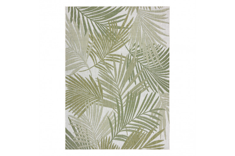Koberec šnúrkový SIZAL SION lístie Palmy, tropický 2837  ploské tkanie biely / zelený