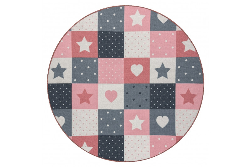 Koberec STARS kruh - hvězdy růžový / šedý
