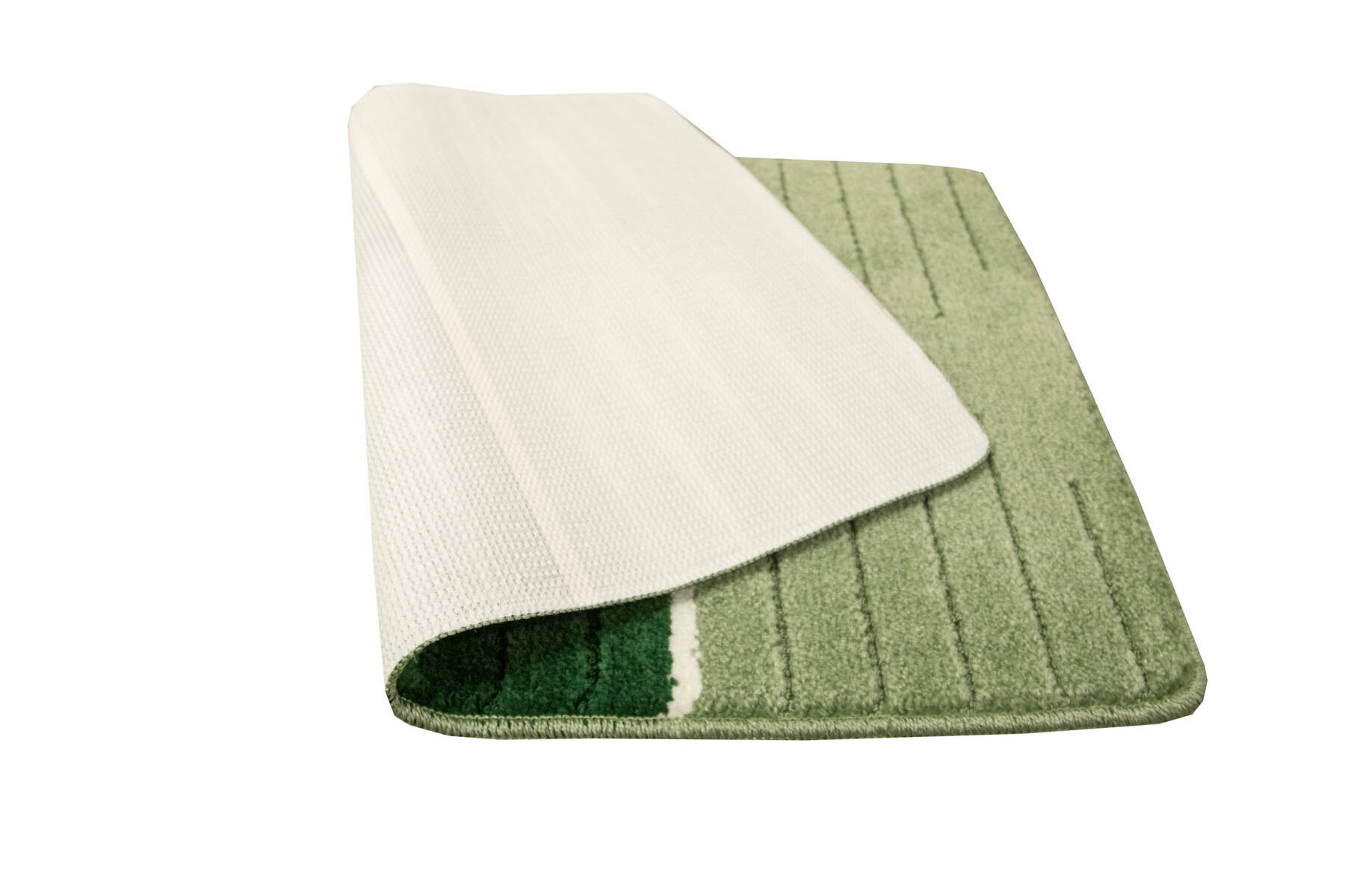 Sada koupelnových koberečků COMO zelená / krémová, pruhy