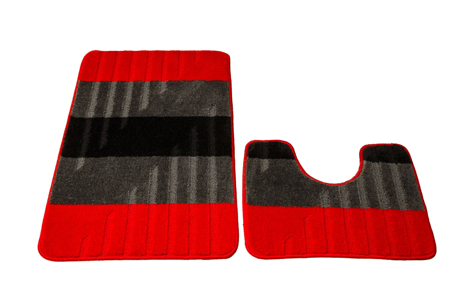Sada koupelnových koberečků VIC červená / šedá, pruhy