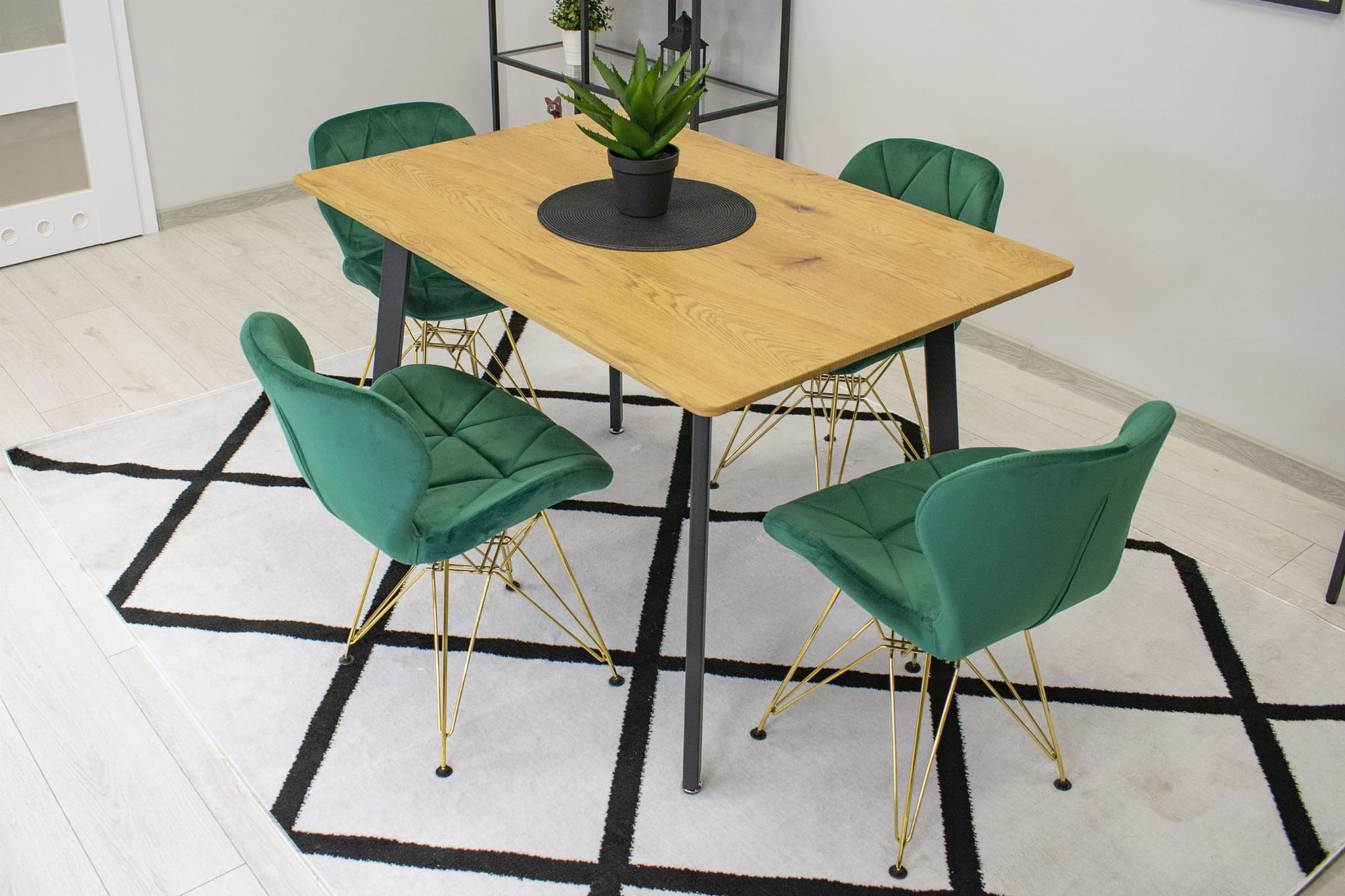 Set tří jídelních židlí NEST samet zelená (nohy zlaté) (3ks)