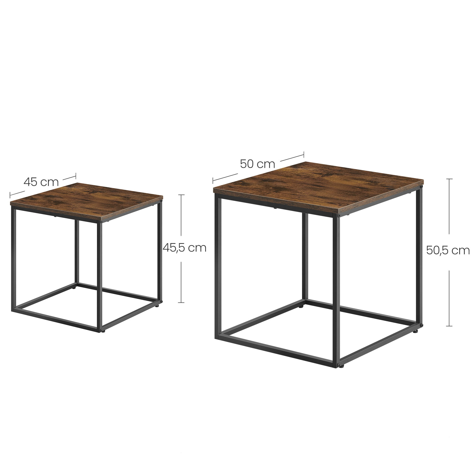 Set dvou čtvercových konferenčních stolků - rustikální (černé nohy)