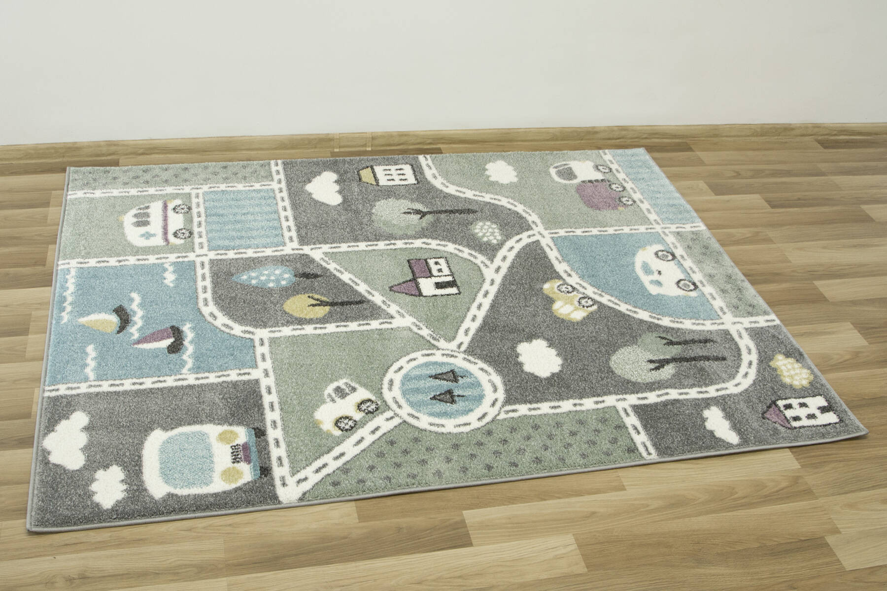 Metrážny koberec Lima C262A uličky, pastelový / tyrkysový