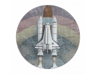 Detský koberec Funny vesmírna raketa, viacfarebný kruh 