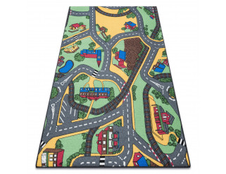 Dětský koberec REBEL ROADS Playtime 95 Město protiskluzový - šedý / zelený