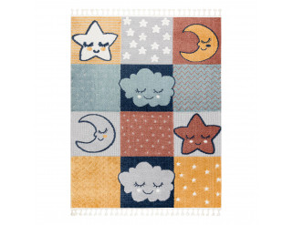 Detský koberec YOYO GD52 sivý / žltý, hviezdičky / mraky 