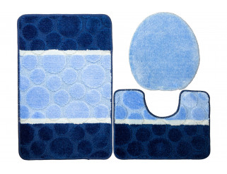 Sada koupelnových koberečků SIENA modrá, tečky / pruhy
