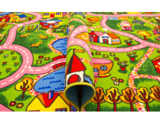 Detský metrážny koberec Amazing Town ružové uličky