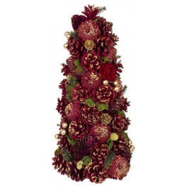 MagicHome Stromček ozdobený prírodný 40cm červeno-zlatý