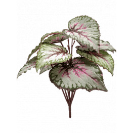 Umelá rastlina Begonia leaves bush grey-pink 25x25 cm