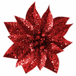 MagicHome Vianočný kvet Glitter Poinsettia so štipcom červený