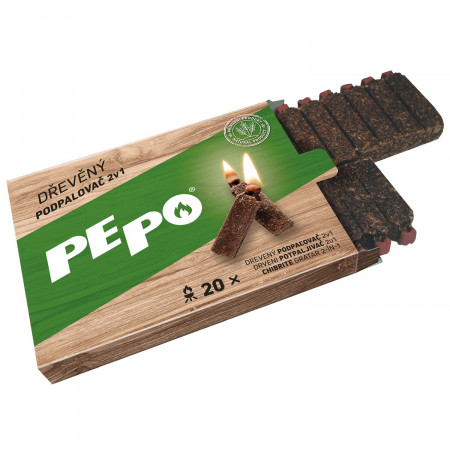 PEPO drevený podpaľovač 2v1, 20 podpal.