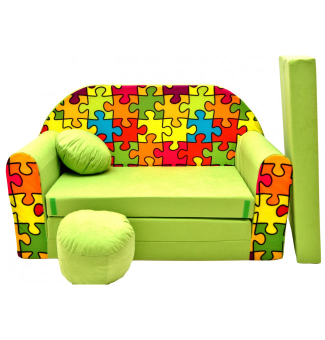 Dětská pohovka zelená puzzle