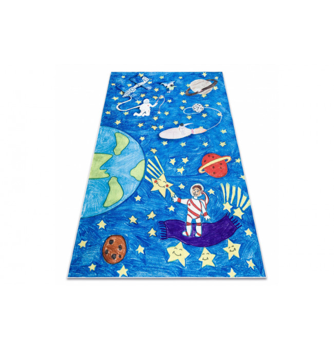 Detský koberec protišmykový BAMBINO 2265 Kozmos, raketa modrý