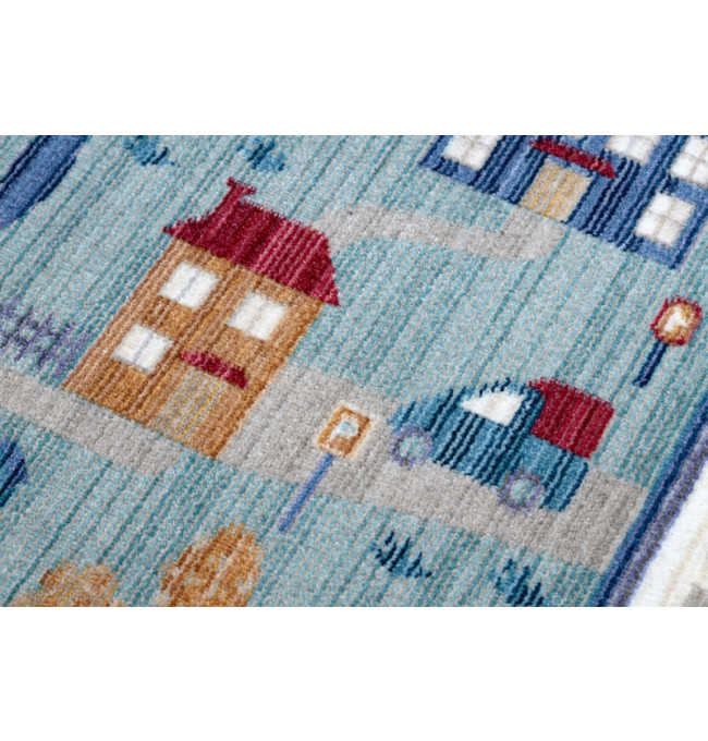 Dětský koberec TOYS 75321 Uličky 3D efekt - tyrkys / krém