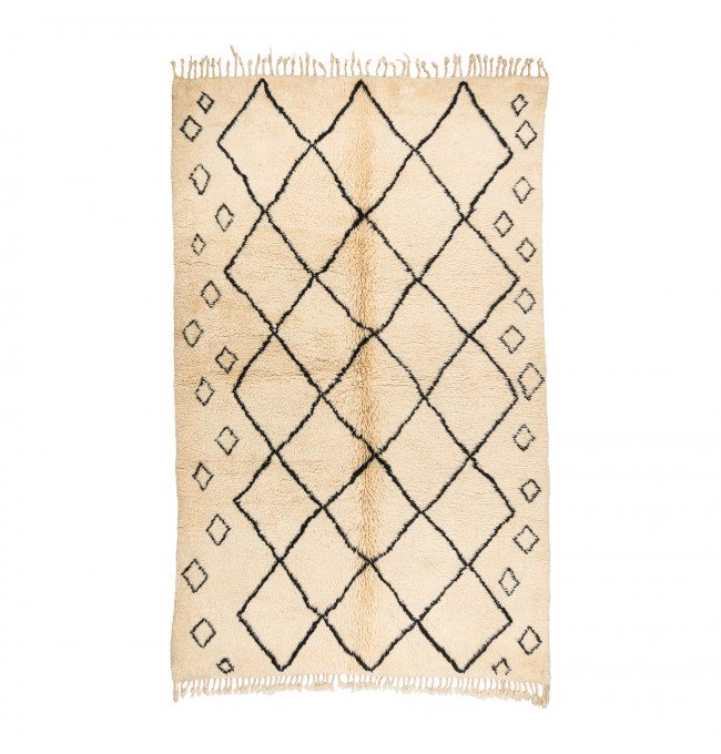 Ručne tkaný vlnený koberec BERBER MR1652 Beni Mrirt berber kosoštvorce, béžový / čierny