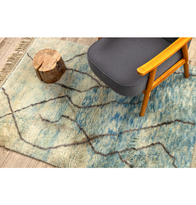 Ručně tkaný vlněný koberec BERBER MR4270 Beni Mrirt berber abstraktní, béžový / modrý