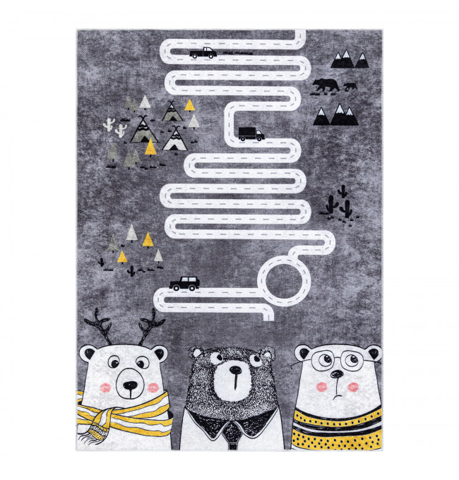 Detský koberec JUNIOR 52107.801 medvedíky, zvieratká - sivý 