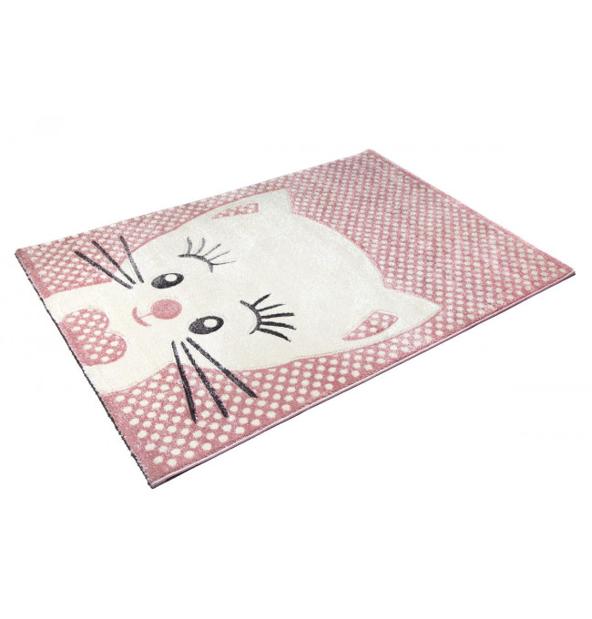 Dětský koberec 3D kočička, krémový / růžový