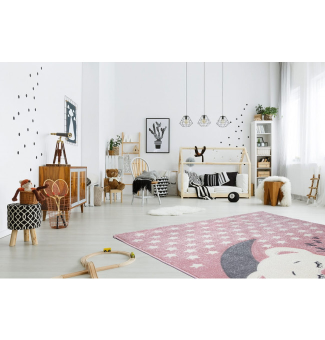 Dětský koberec 3D spící medvídek, růžový