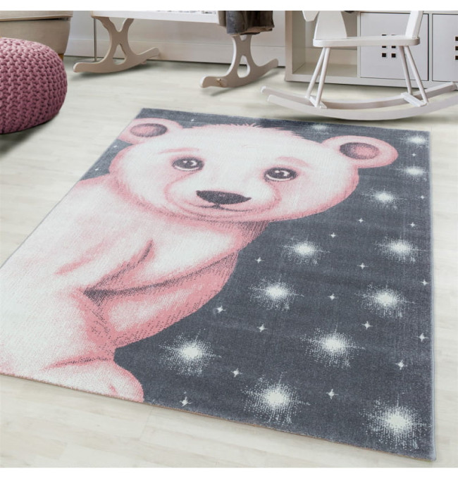 Dětský koberec Bambi medvěd růžový