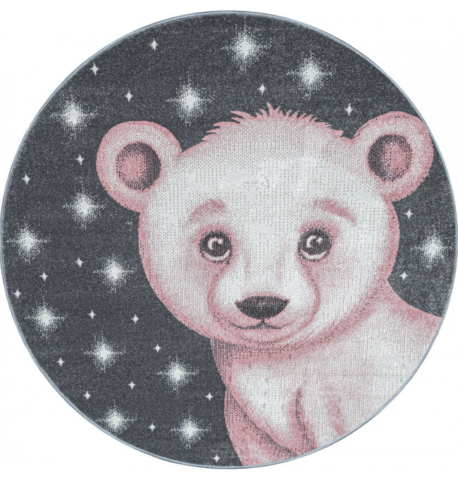 Dětský koberec Bambi medvěd kruh růžový