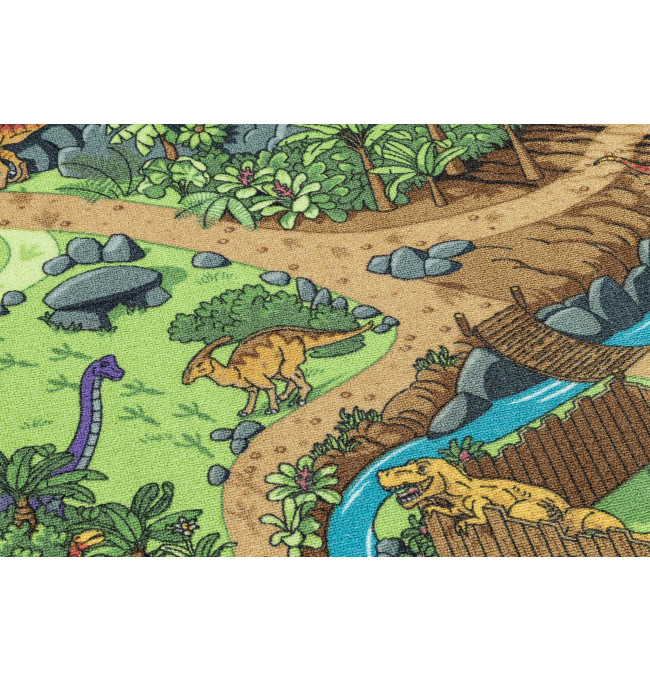 Dětský koberec REBEL ROADS Dino World 29 Dinosauři, protiskluzový - šedý / zelený