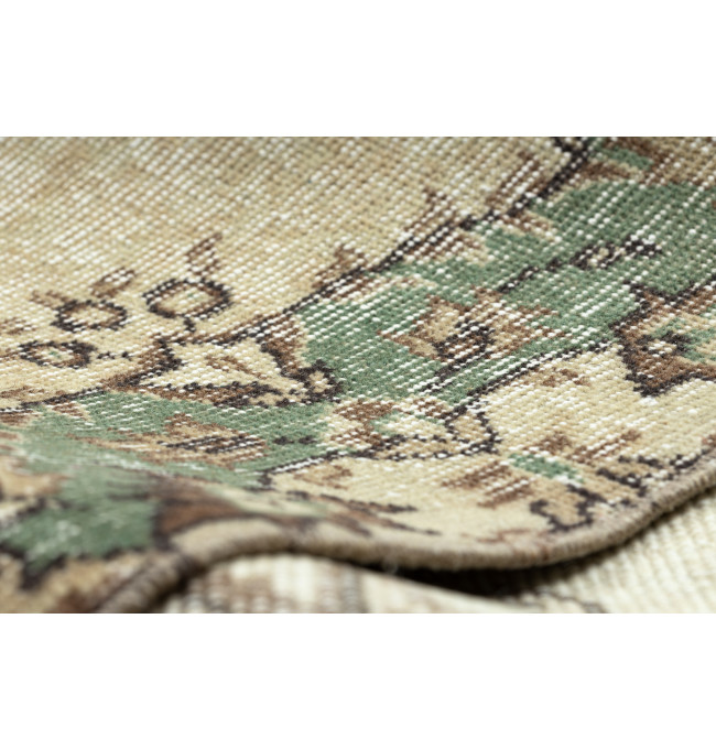 Ručně tkaný vlněný koberec Vintage 10005 ornament / květy, béžový / zelený