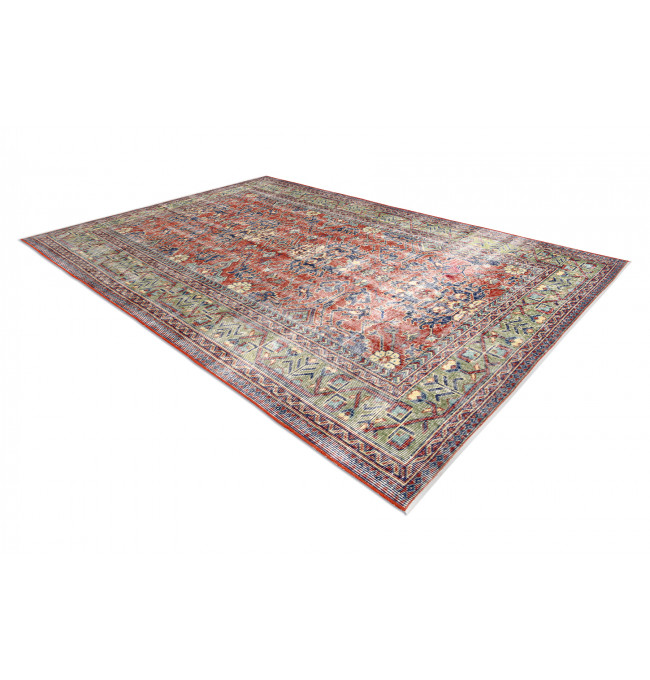 Ručně tkaný vlněný koberec Vintage 10267 rám / květy, červený / zelený