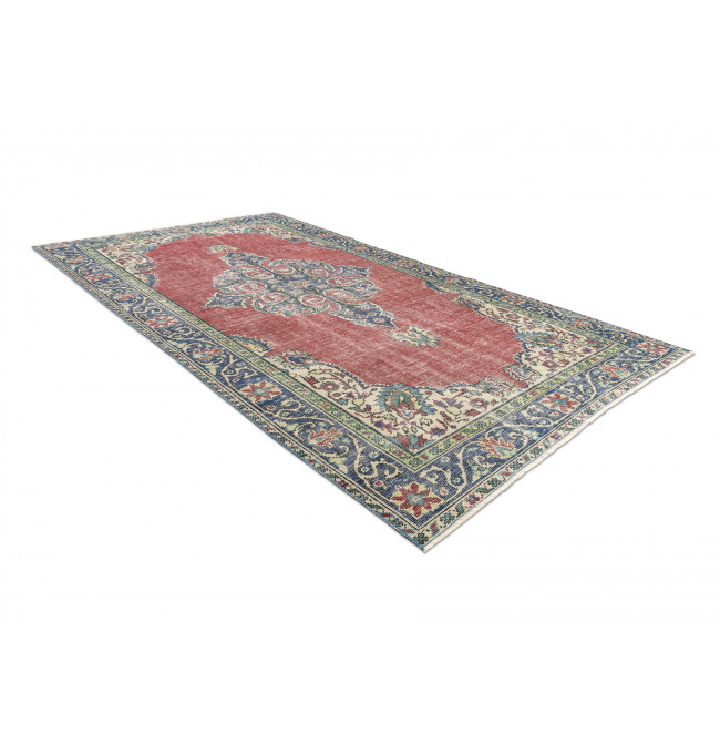 Ručně tkaný vlněný koberec Vintage 10525 ornament / květy, červený / modrý