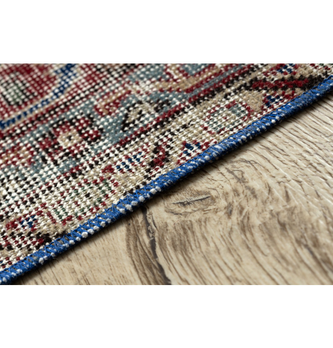 Ručně tkaný vlněný koberec Vintage 10532 rám / ornament, bordó / modrý