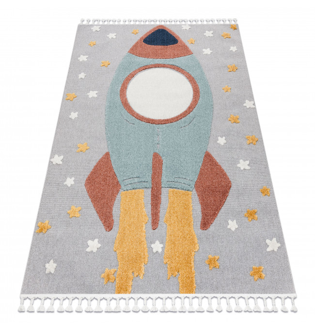 Dětský koberec YOYO GD55 šedý/modrý, hvězdičky, raketa