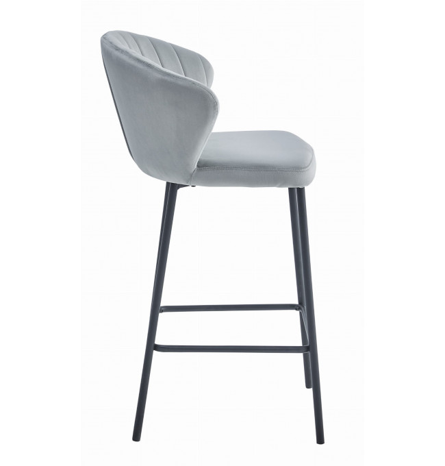 Barová židle GATTA sametová stříbrná (černé nohy)