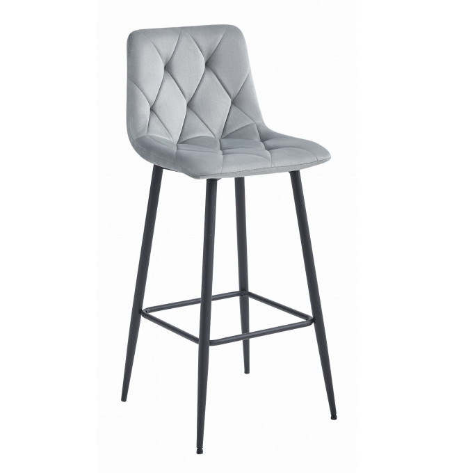 Barová židle NADO sametová stříbrná (černé nohy)