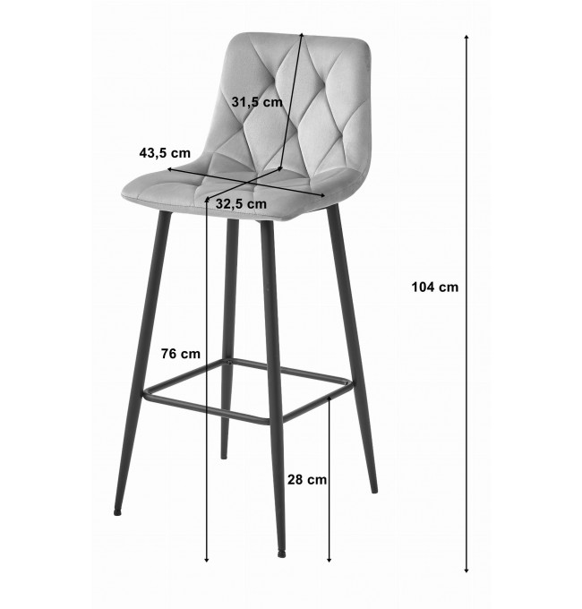Set dvou barových židlí NADO sametové stříbrné (černé nohy) 2 ks