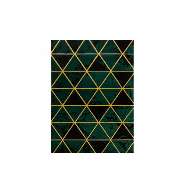Koberec EMERALD exkluzivní 1020 glamour, styl marmur, trojúhelníky lahvově zelený/zlatý