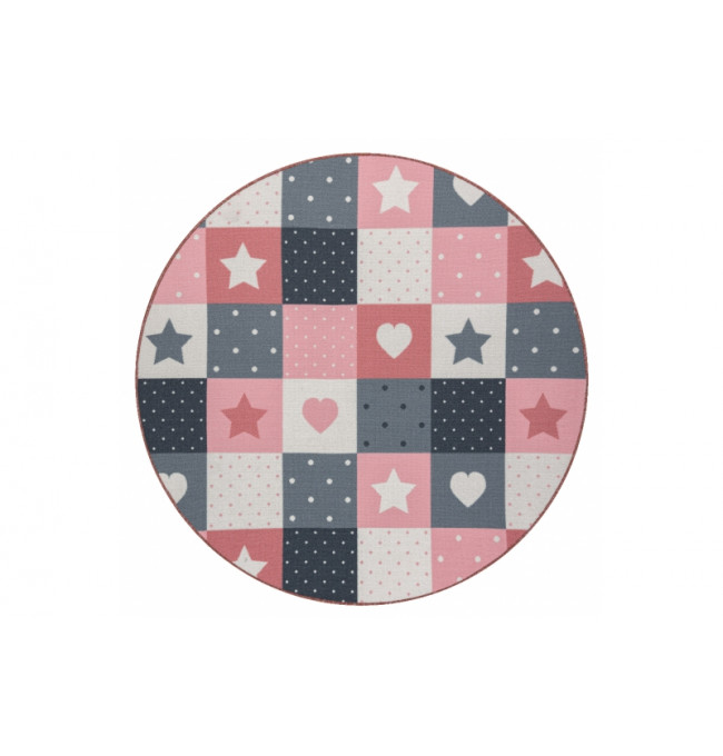 Koberec STARS kruh - hvězdy růžový / šedý