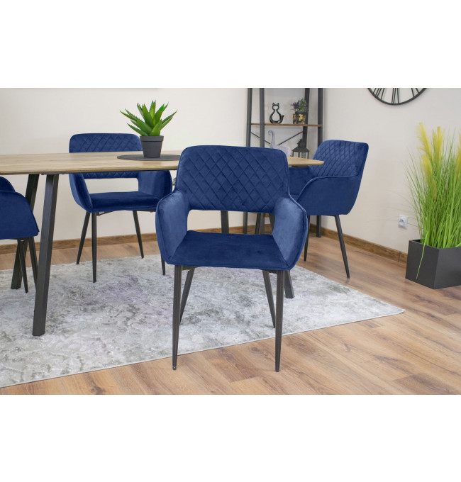 Jídelní židle AMALFI samet modrá (černé nohy)