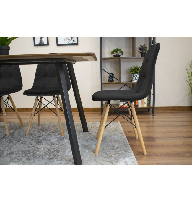 Jídelní židle DUMO samet - černá (hnědé nohy)